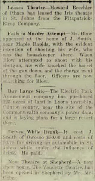 Laurel Theatre - March 16 1922 The Alma Record Mention Of Vaudette In Shepherd